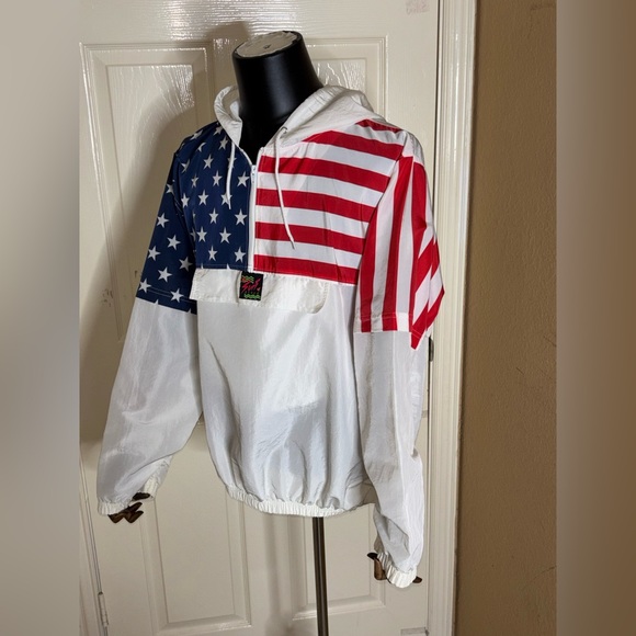 Vintage Surf Style Windbreaker Jacket OSFA Surfer Retro 80s USA Flag Fast Ship - Picture 2 of 10